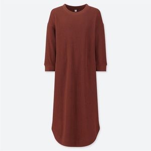 Uniqlo 3/4 sleeve midi waffle dress with crew neck